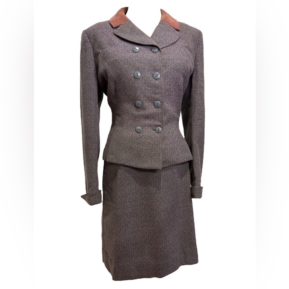 50s 2 PCS TOWN & COUNTRY MCM WOOL TWEED SUIT CROPPED JACKET & PENCIL SKIRT SZ M - Picture 3 of 9